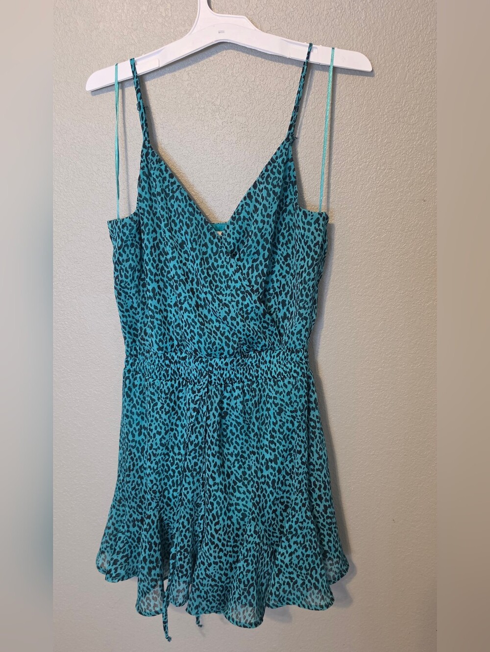 Blue Rain Teal and Black Leopard Print Romper
